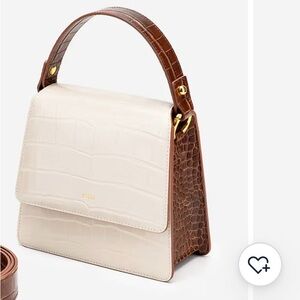 JW PEI The Fae Top Handle Bag in beige and brown croc-embossed vegan leather.